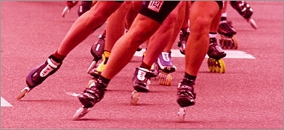 Skaters pushing during a race