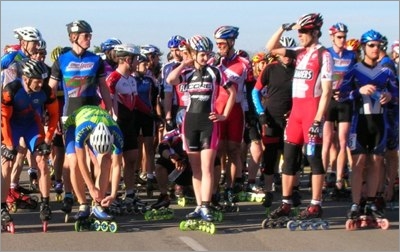 Skaters lining up for race