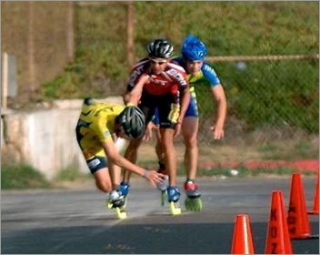 Skater falling in front of other skaters