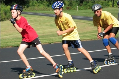 Skaters doing the line drill