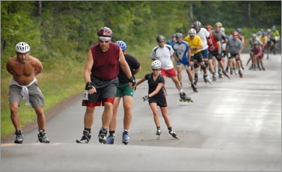 Inline skaters in a marathon