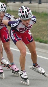 Debbie Rice in the low skating position