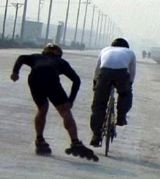 Eddy Matzger drafting behind a cyclist