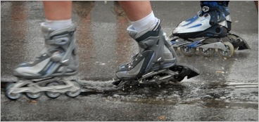 Skating through puddle